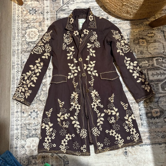 paparazzi Jackets & Blazers - Vintage paparazzi Coat Womens brown Embroidered Y2K Floral Jacket Boho size M